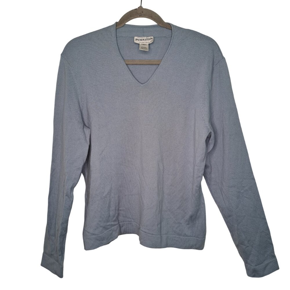 Pendleton Light Blue V Neck 100% Cashmere Pullover Sweater Quiet Luxury Large